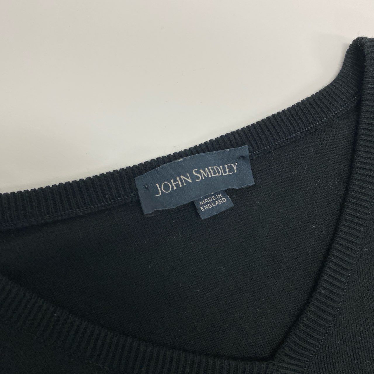 14j10 JOHN SMEDLEY ジョンスメドレー 英国製 MADE IN ENGLAND ロングスリーブ ニットセーター Vネック 無地 メンズ 紳士服 XS ブラック コットンu02t