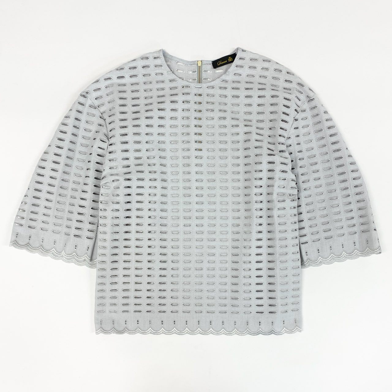 54g10 《美品》 Drawer ドゥロワー コットンエンブロイダリーブラウス F ライトグレー メッシュ カットソー Tシャツ 日本製
