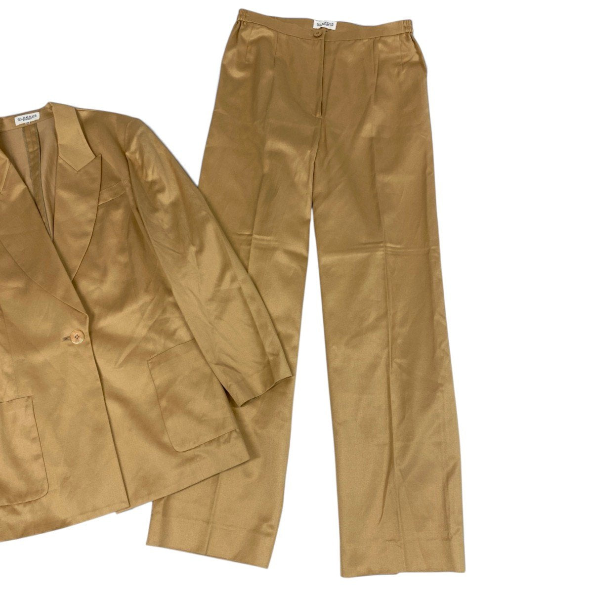 h31 【美品】GLAMOUR GIVENCHY セットアップ テーラードジャケット スラックス シルクコットン 44サイズ オレンジ ベージュ レディース 女性用k02i