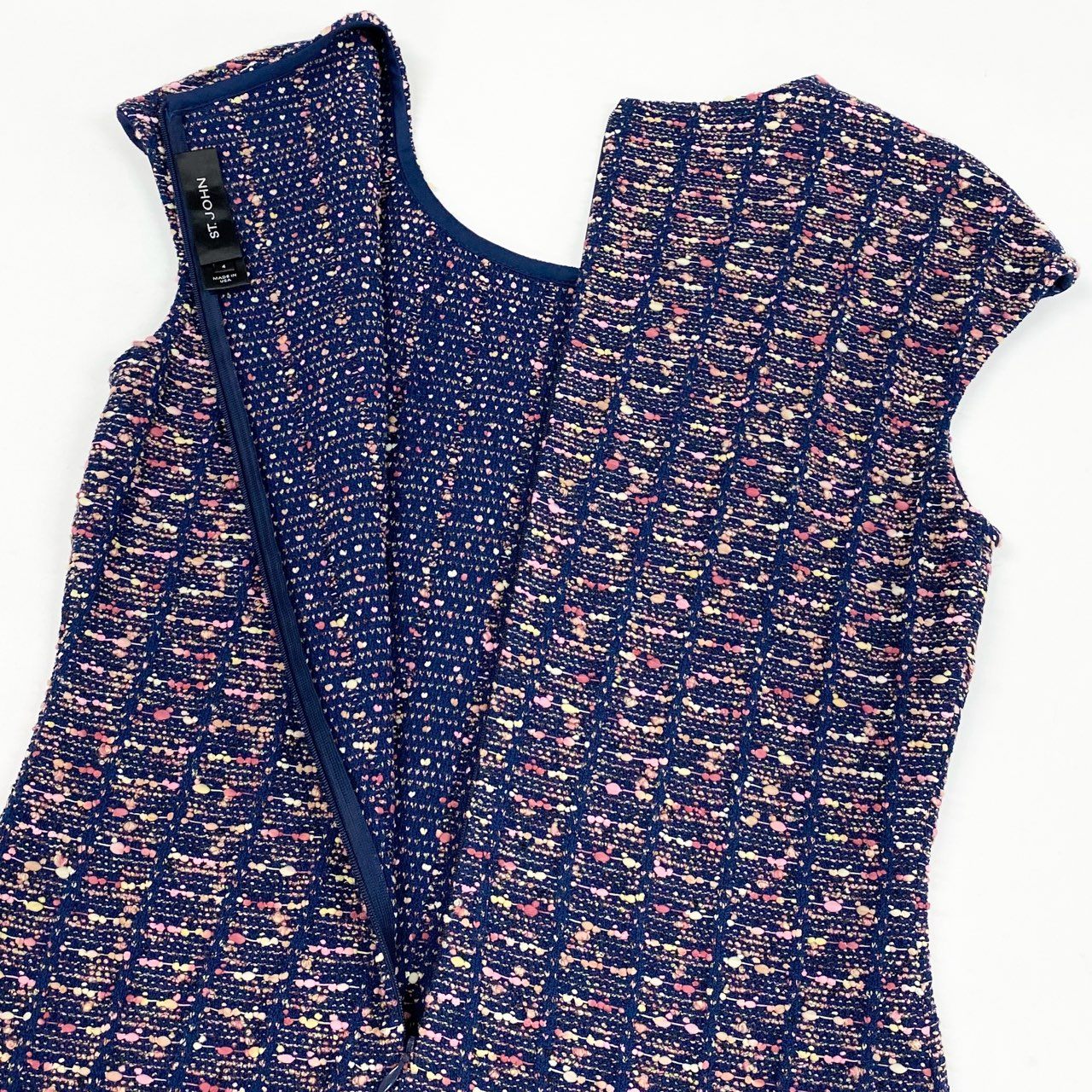 36a7 ST.JOHN セントジョン ワンピース ジャケット セットアップ アンサンブル 金ボタン ツイード 4 XLサイズ ネイビー ピンク系 レディースo07t