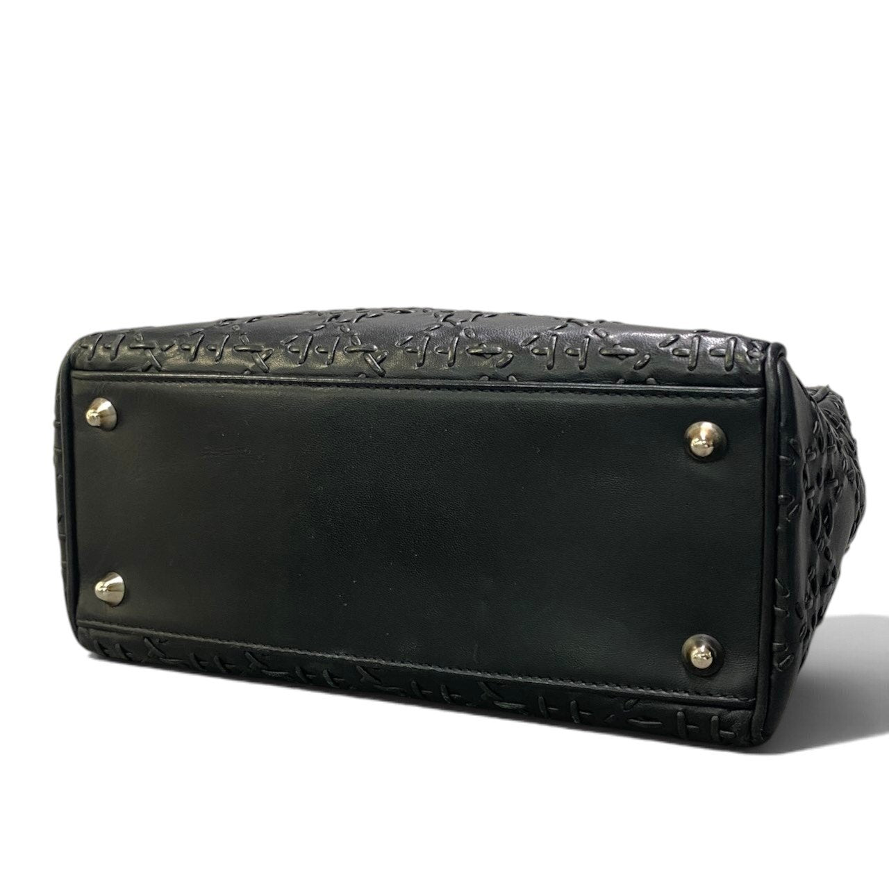 h29 Christian Dior レディディオール M ウィップステッチ カナージュ ブラック レザー レディース 女性用ta1