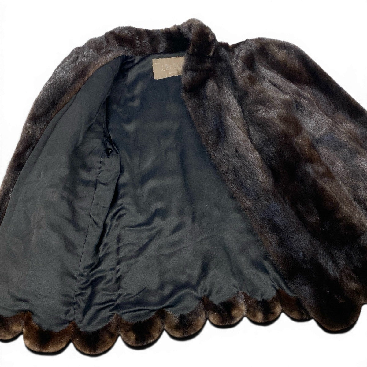 52f10 CRESCE BLACK GLAMA ブラックグラマ レアデザイン ダークミンク ファーコート サイズF ブラウン 最高級本毛皮 Mink Fur Coatt18r