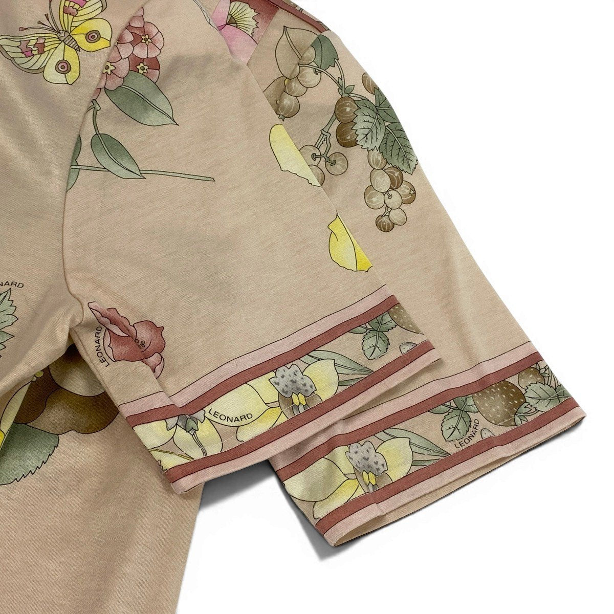 11f5 LEONARD FASHION レオナール 半袖Tシャツ カットソー 美しい花柄プリント 大きいサイズ LL ピンク系 コットン100％ レディース 女性服u02t