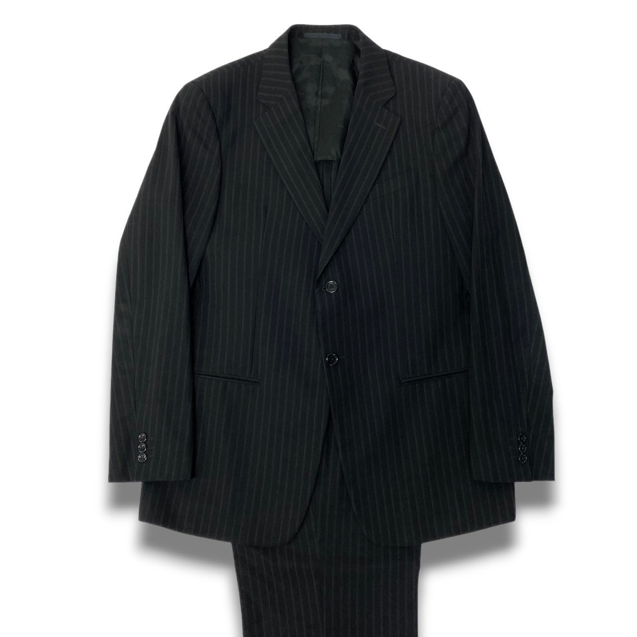 55c19 ARMANI COLLEZIONI アルマーニコレツィオーネ セットアップスーツ シングルスーツ背抜き 2B ストライプ柄 メンズ 紳士服 ビジネス フォーマル イタリア製 50 ブラック ウール100％u02t