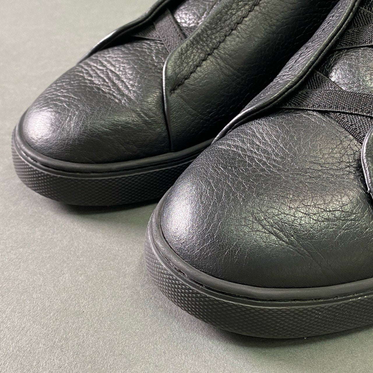 2e2 Ermenegildo Zegna エルメネジルド ゼニア ディアスキン トリプルステッチ スニーカー 7 1/2 ブラック レザー シューズ 革靴 スリッポン