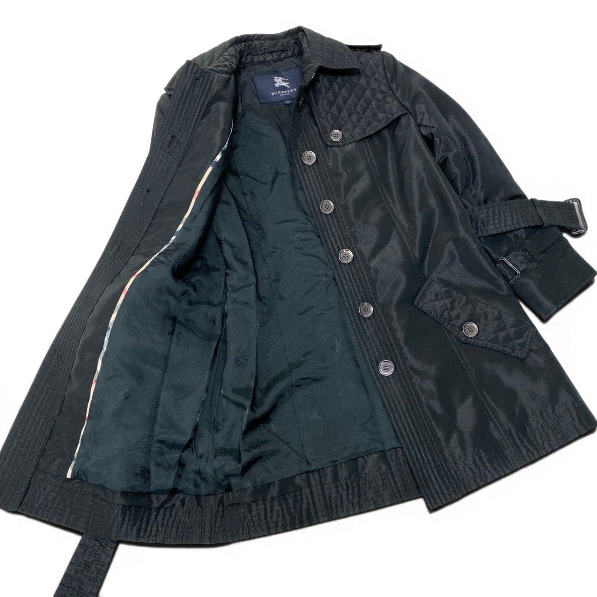 64g23 BURBERRY LONDON バーバリー 中綿トレンチコート キルティング サイズ36 ブラック レディースo07t