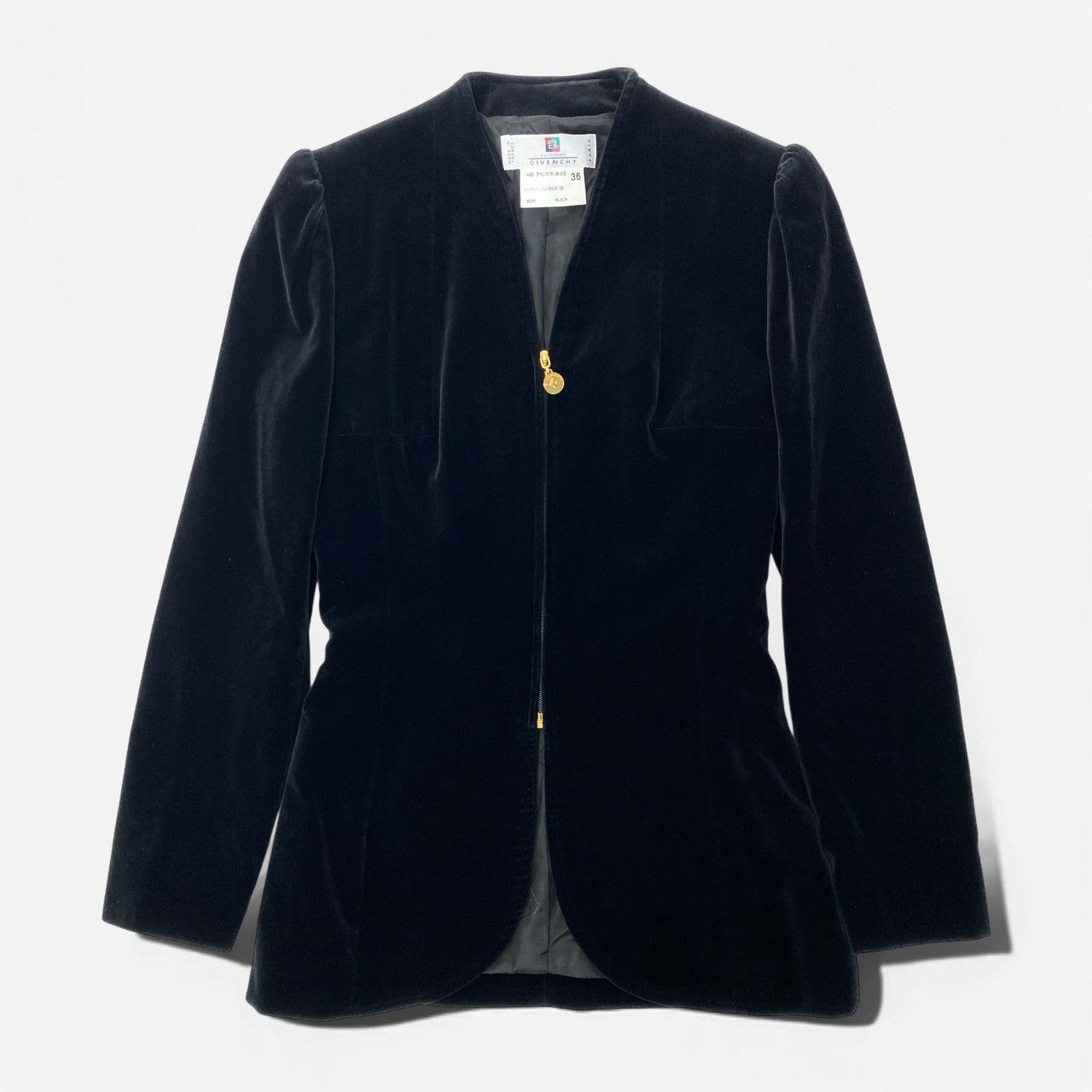 86a15 【Vintage 90'S】GIVENCHY ヴィンテージ ジバンシー ウエストシェイプデザイン ベロアジャケット サイズ36 ブラック レディース 女性用k02i