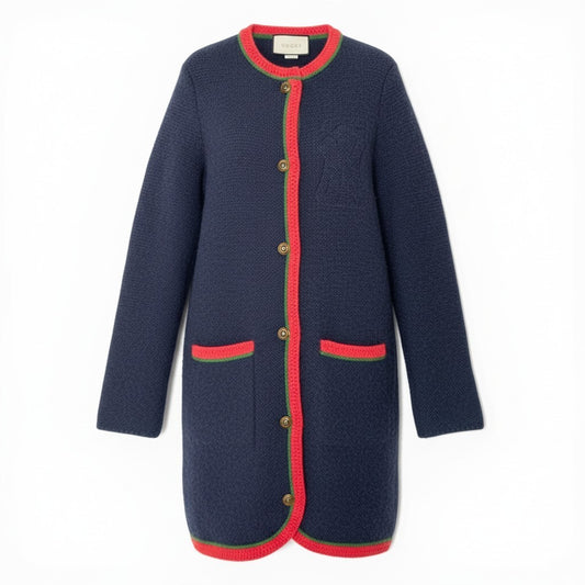 I GUCCI グッチ × NYヤンキース ウールニットロングカーディガン ニットコート インターロッキングGボタン 543419 ネイビー レディース 女性用nu1