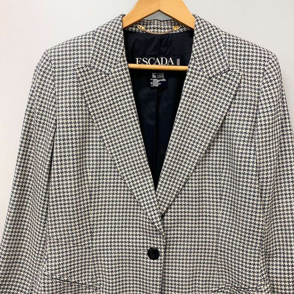 83e15 ESCADA エスカーダ テーラードジャケット 千鳥格子 ブレザー 40サイズ アイボリー ネイビー レディース 女性用u02t