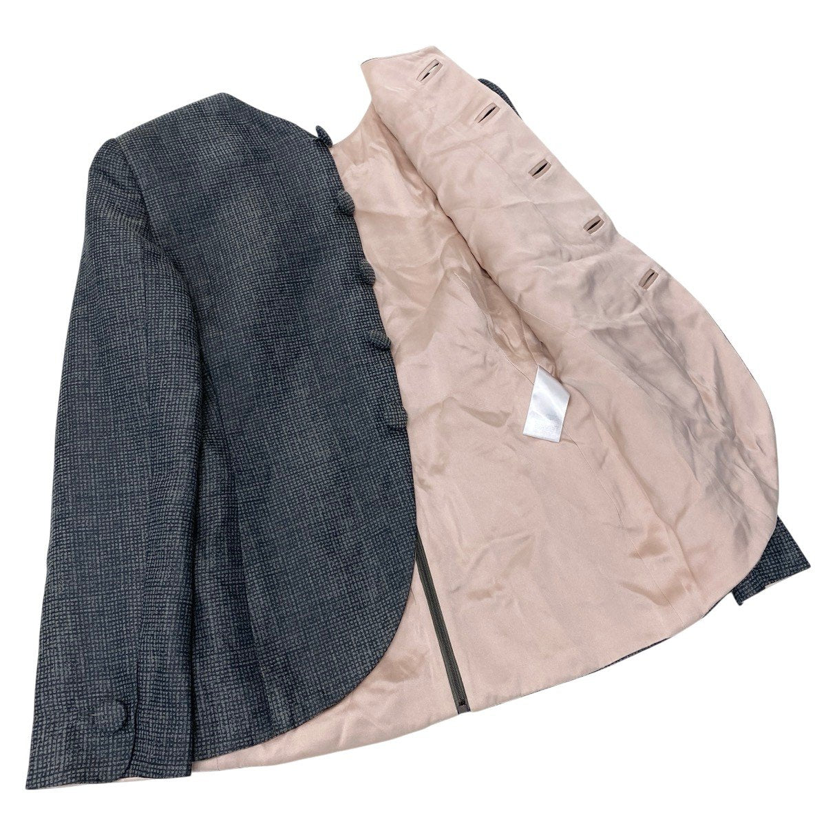 68h18 GIORGIO ARMANI ジョルジオアルマーニ フルジップ ノーカラージャケット ウールシルク混 サイズ40 グレー レディースu02t