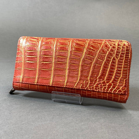 g31【美品】定価64,630円 Style Croco オレンジ系 クロコダイルレザー ラウンドジップ 長財布 ロングウォレット ユニセックス 本クロコ マットクロコk02i