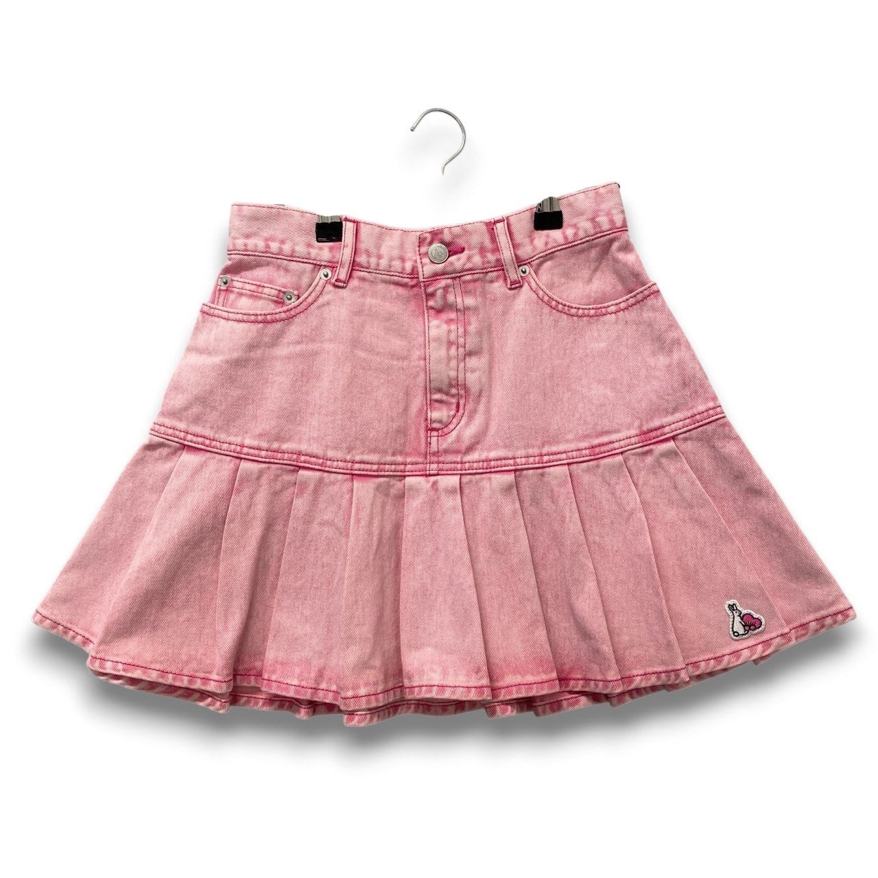 45c6 ＃FR2 エフアールツー デニムミニスカート プリーツスカート Mサイズ ピンク コットン100％ レディース 女性用u02t