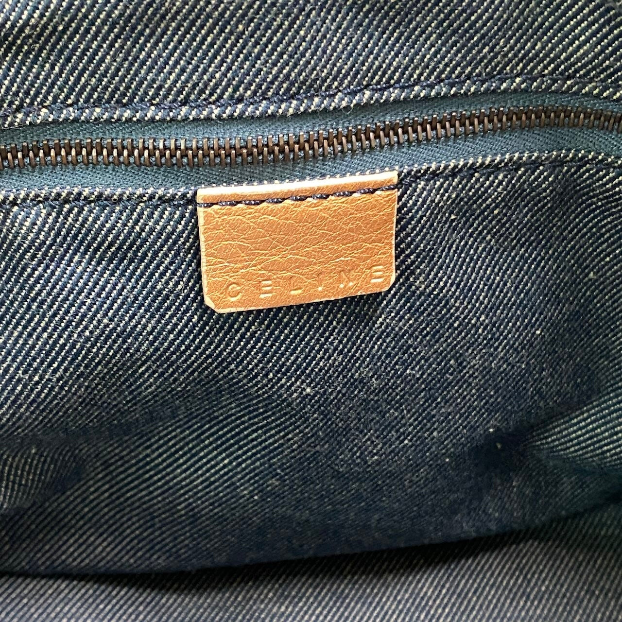 h29 CELINE 2005年 マカダム柄 ヴィンテージ デニムバッグ インディゴ オレンジベージュ レディース 女性用ta1