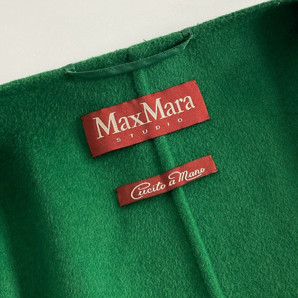 54h10 Max Mara STUDIO マックスマーラ ステュディオ Cucito a mano クチートアマーノ シルク カシミヤ混 ロングコート ベルト付 42 グリーン