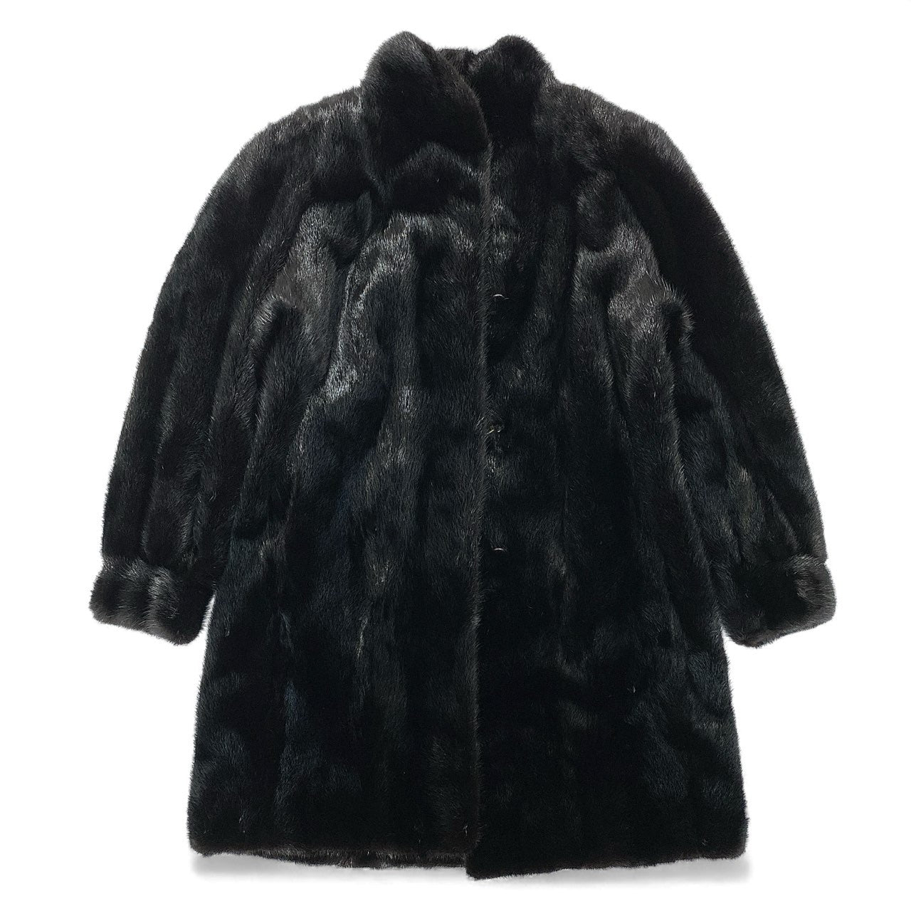 86L5 ブラックミンク ロングコート サイズ13号 Black 最高級本毛皮 MINK FUR COAT タグ付 艶◎ 毛並み◎t18r