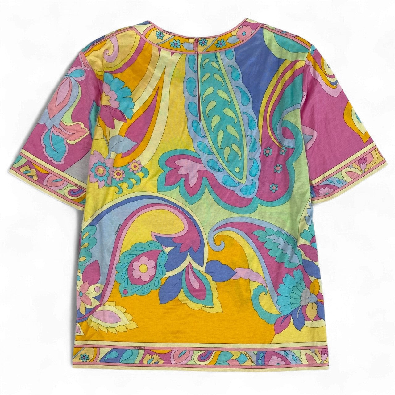 3k19 LEONARD FASHION レオナール 半袖Tシャツ クルーネック カットソー 総柄プリント フラワーモチーフ レディース 女性用 M マルチカラー コットン100％u02t