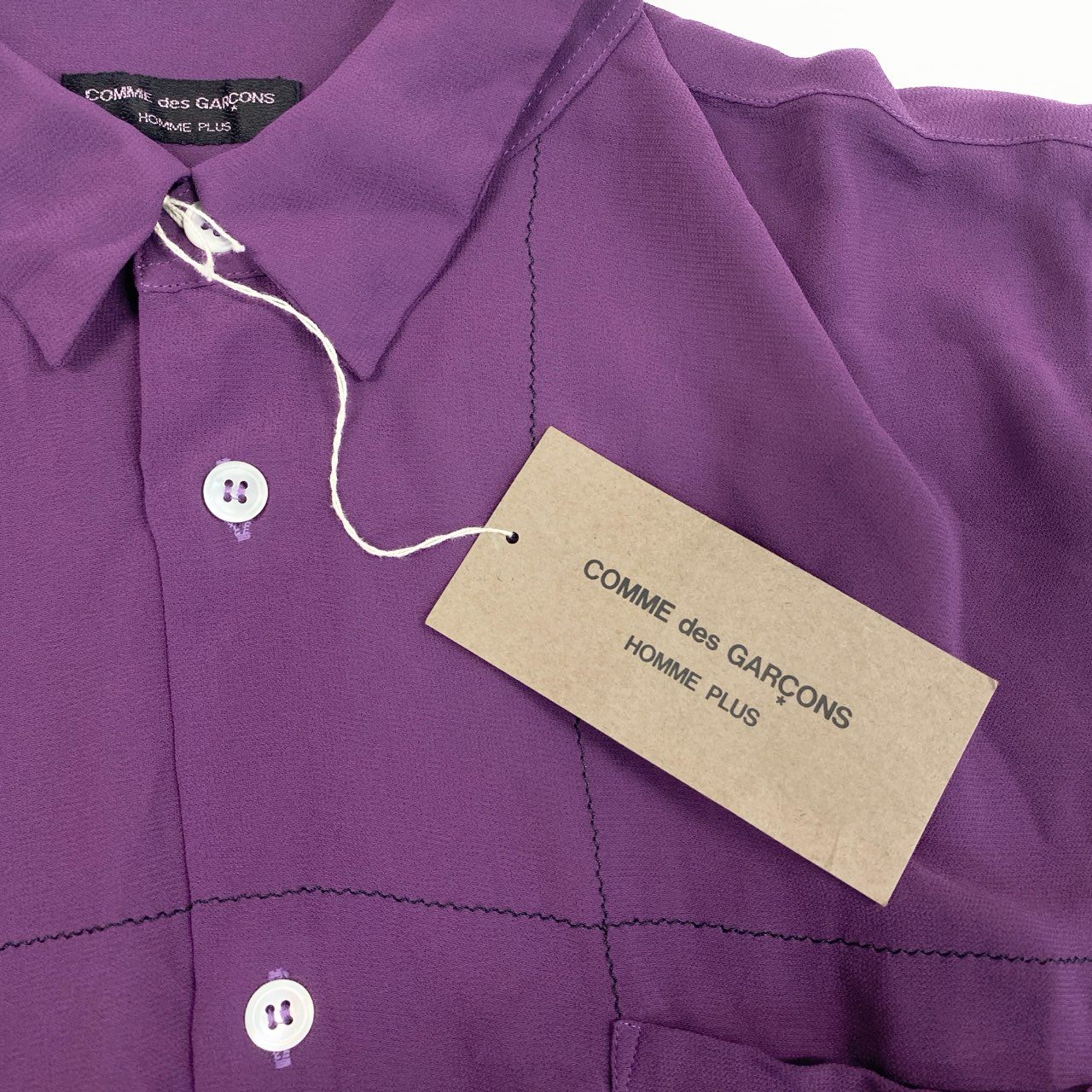 50b12 【美品】COMME des GARCONS HOMME PLUS コムデギャルソンオムプリュス 2002 ボタンダウンシアーシャツ 長袖シャツ トップス P1-B008 パープル ポリエステル100％ メンズ 男性用k02i