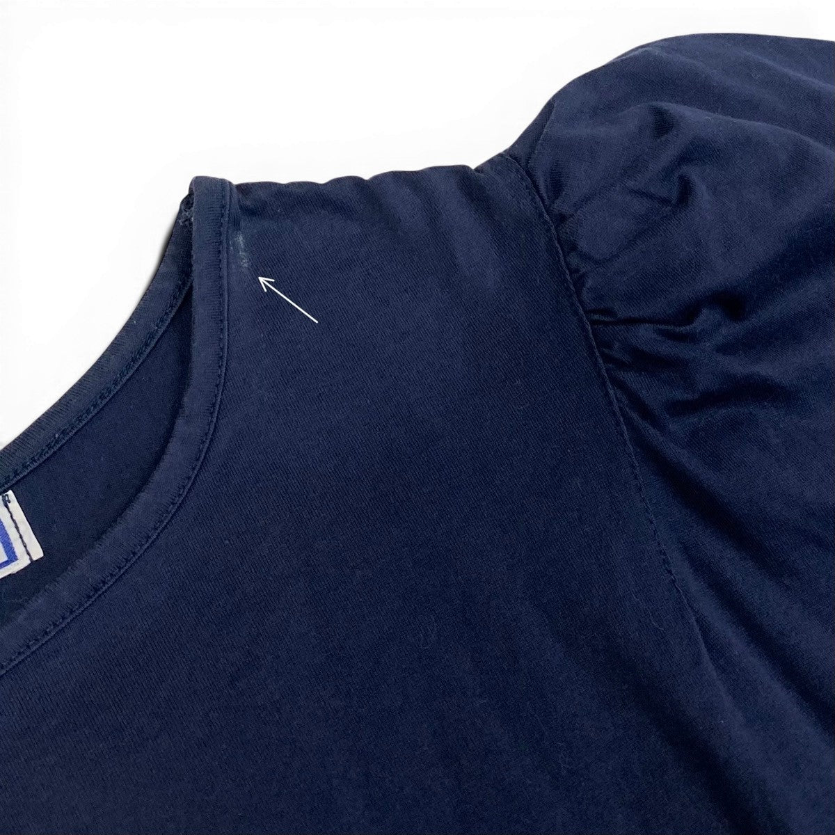 Ig10 YVES SAINT LAURENT イヴサンローラン フレンチスリーブ Tシャツ カットソー カサンドラロゴ刺繍 サイズM ネイビー コットン100％ レディースo07t