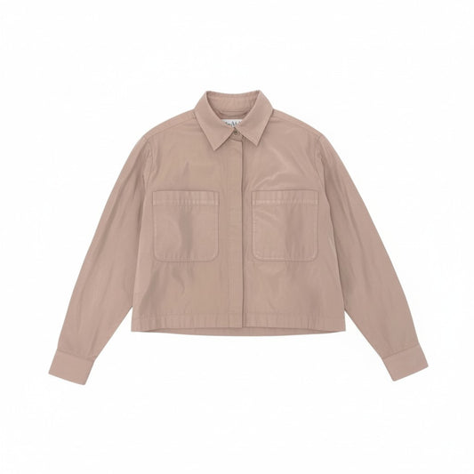 El27 Max Mara マックスマーラ 2024年 イタリア製 クロップドジャケット 長袖シャツ 身幅ゆったり○ レディース 女性用 40 ピンクk02i