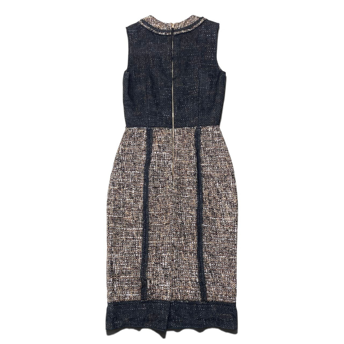 37i26 【美品】D＆G DOLCE&GABBANA ドルチェアンドガッパーナ ツイードノースリーブワンピース ドレス メッシュ 異素材切替  38サイズ ブラウン系 レディース 女性用u02t
