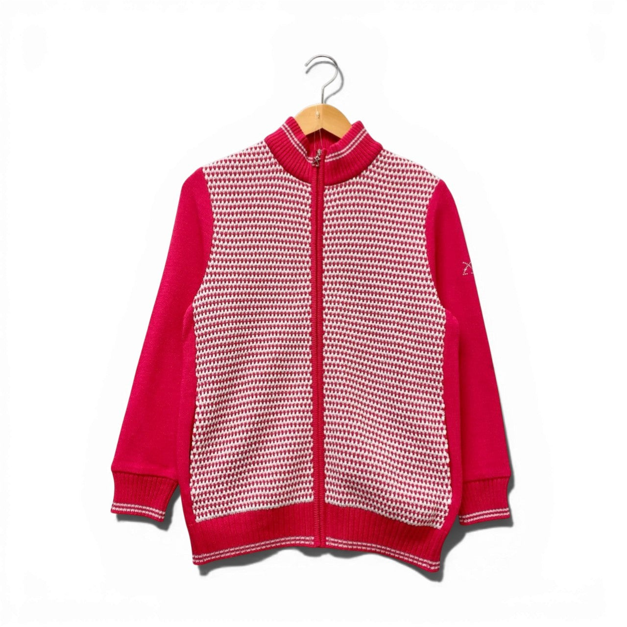 23b17 【美品】LEONARD SPORT レオナール スポーツ ジップアップニットジャケット ラインストーンロゴ ブルゾン 0557221 40サイズ ピンク レディース 女性用u02t