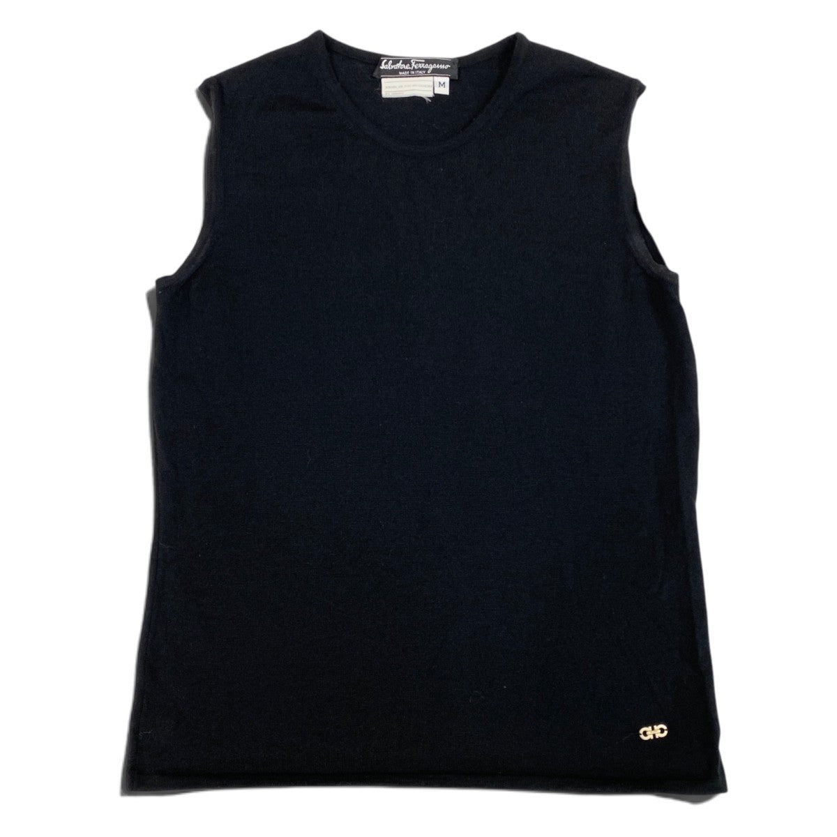 Ei7 Salvatore Ferragamo サルヴァトーレフェラガモ ノースリーブ ニットセーター サイズM ブラック ウール100％ レディースo07t