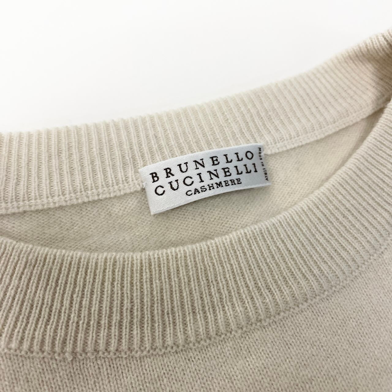 E BRUNELLO CUCINELLI ブルネロクチネリ ロングスリーブカシミヤニット ニットセーター ビーズボーダー トップス XSサイズ アイボリー グレー カシミヤ100％ メンズ 男性用nu1
