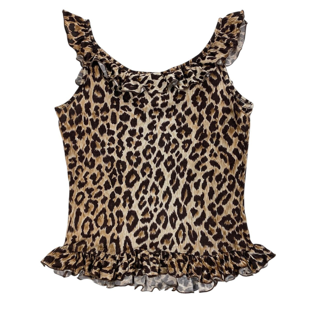 i18 D＆G DOLCE＆GABBANA タンクトップ フリル レオパード イタリア製 38サイズ ブラウン レディース 女性用u02t