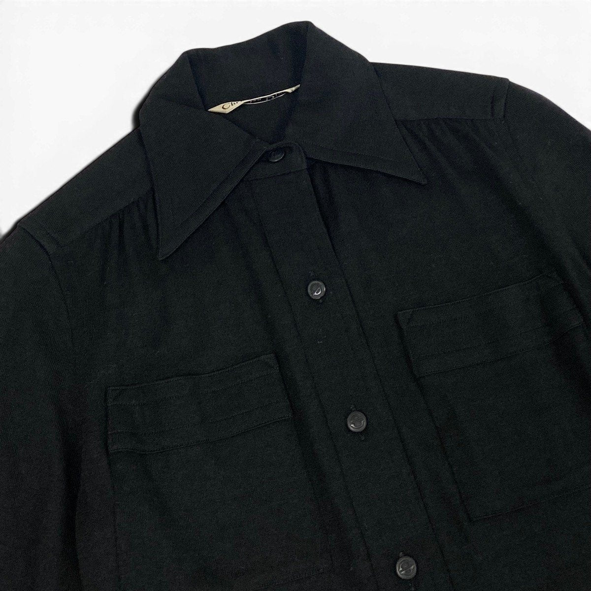 Eg11 Christian Dior クリスチャンディオール ロングスリーブ ニットシャツ CDボタン サイズM ブラック ウール100％ レディースo07t