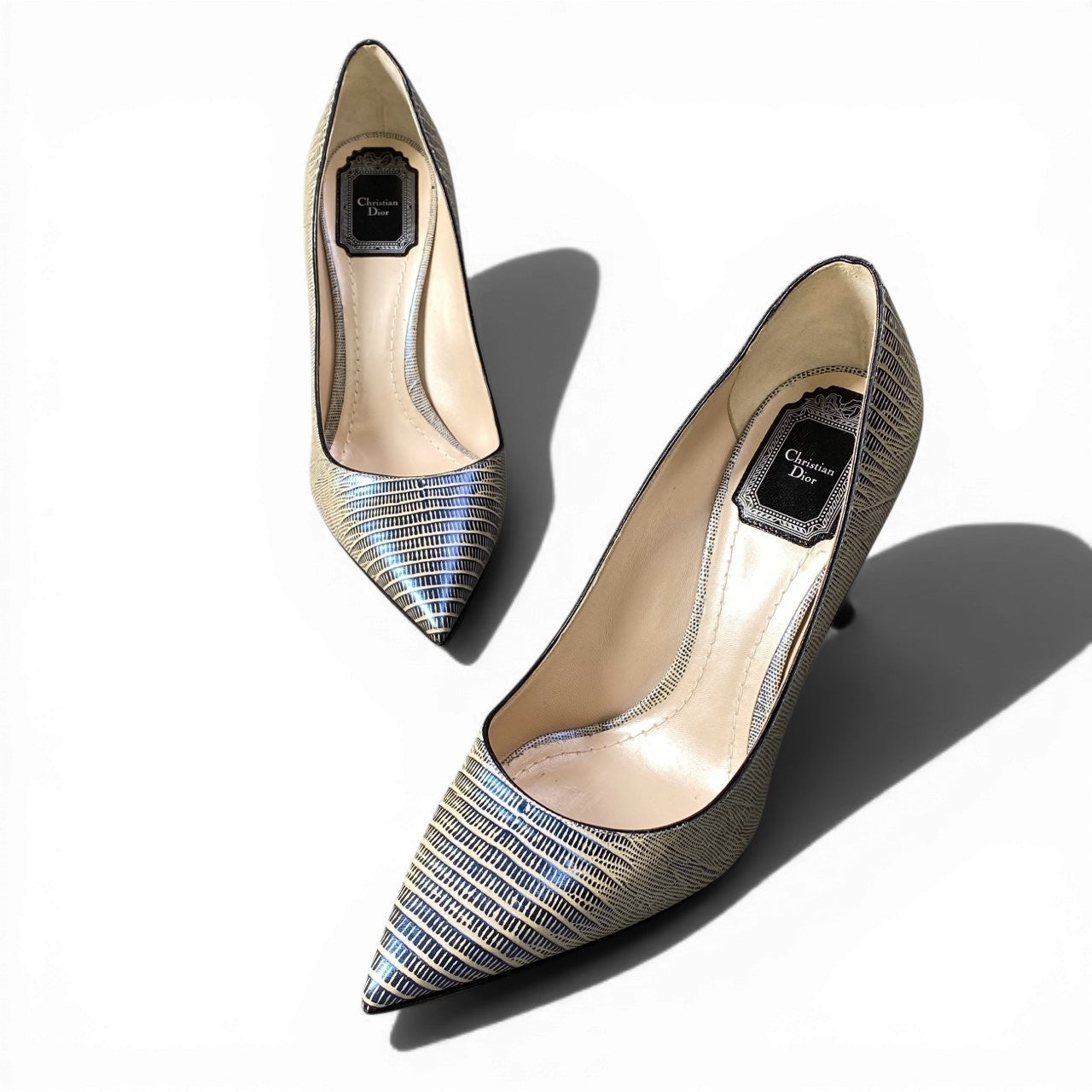 d9 Christian Dior クリスチャンディオール パンプス ポインテッドトゥ サイズ38 パイソン型押しレザー レディースk02i