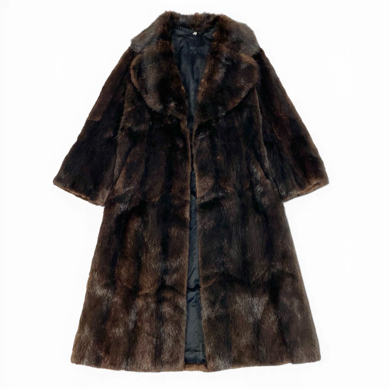 48a22 本毛皮 ロングコート  サイズ11 ダークブラウン リアルファー FUR COATo07t