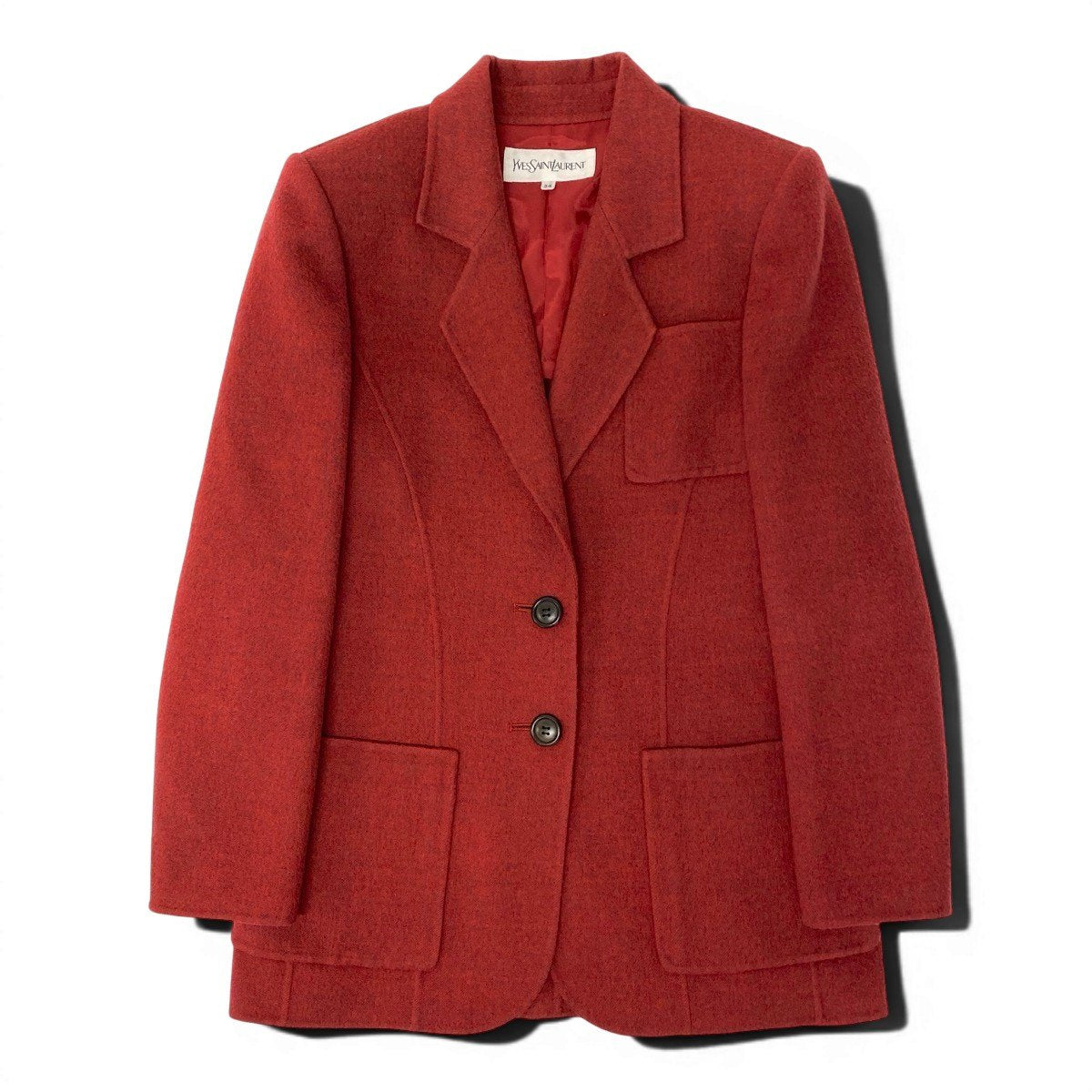 81e27 YVES SAINT LAURENT イヴサンローラン テーラードジャケット ウールジャケット サイズ34 レッド 羊毛100％ レディース 女性服u02t