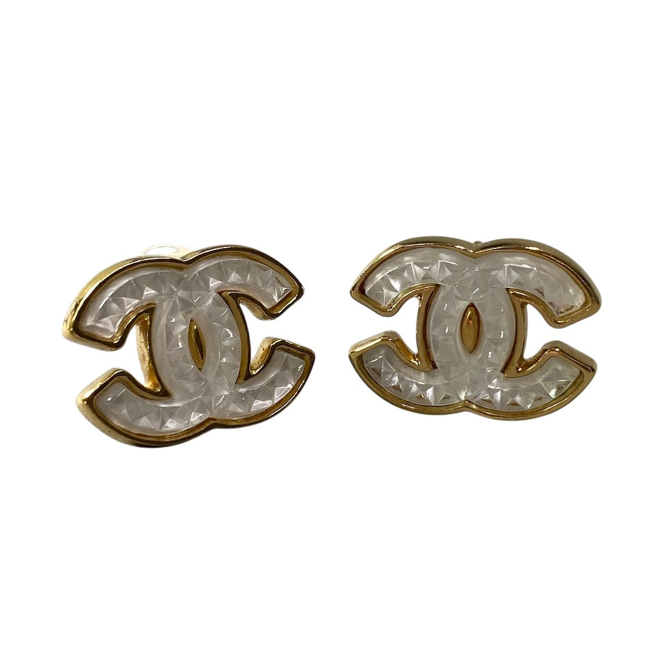 h2 【美品】CHANEL ココマーク イヤリング ゴールド ホワイト レディース 女性用ta1
