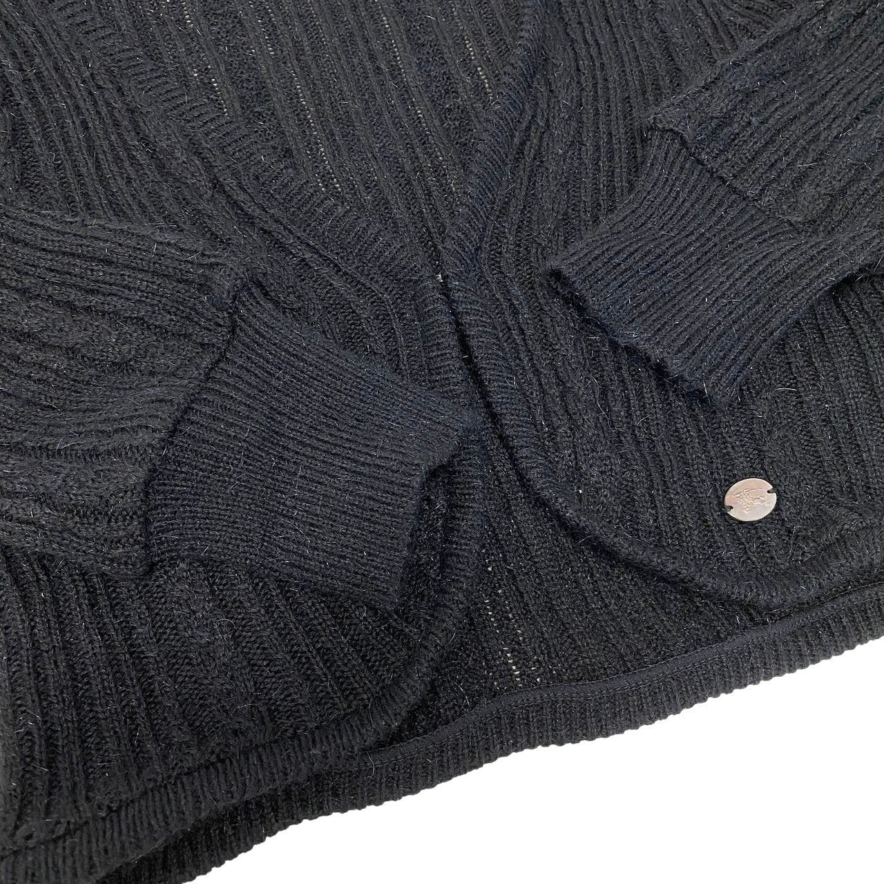 72g4 BURBERRY LONDON BLUE LABEL バーバリーロンドン ブルーレーベル ローゲージ ニットカーディガン ボレロ ロゴプレート サイズ38 ブラック レディースo07t
