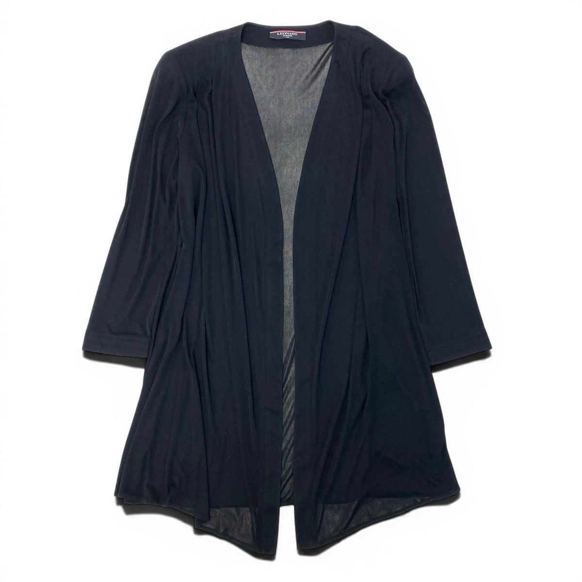 37g17 LEONARD FASHION レオナール ロング シアーカーディガン カンカン素材  サイズL ブラック レディースu02t