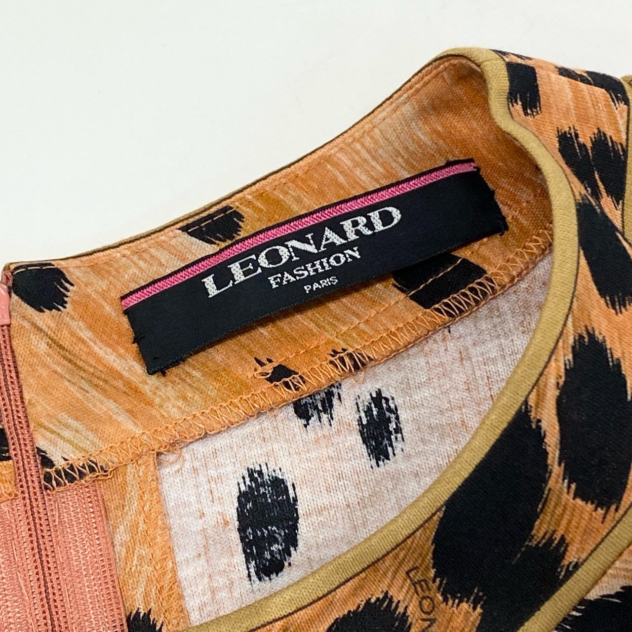 49l6 LEONARD レオナール レオパードプリント カットソー LL ピンク系 日本製 ヒョウ柄 大きいサイズ