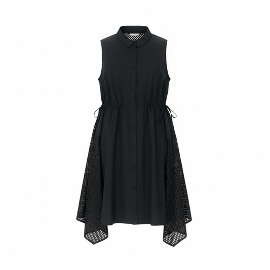 18k20 TOKUKO 1er VOL トクコプルミエヴォル ノースリーブシャツワンピース ロングシャツ カットワークレース サイドリボン コットンリネン レディース 女性用 9 ブラックu02t