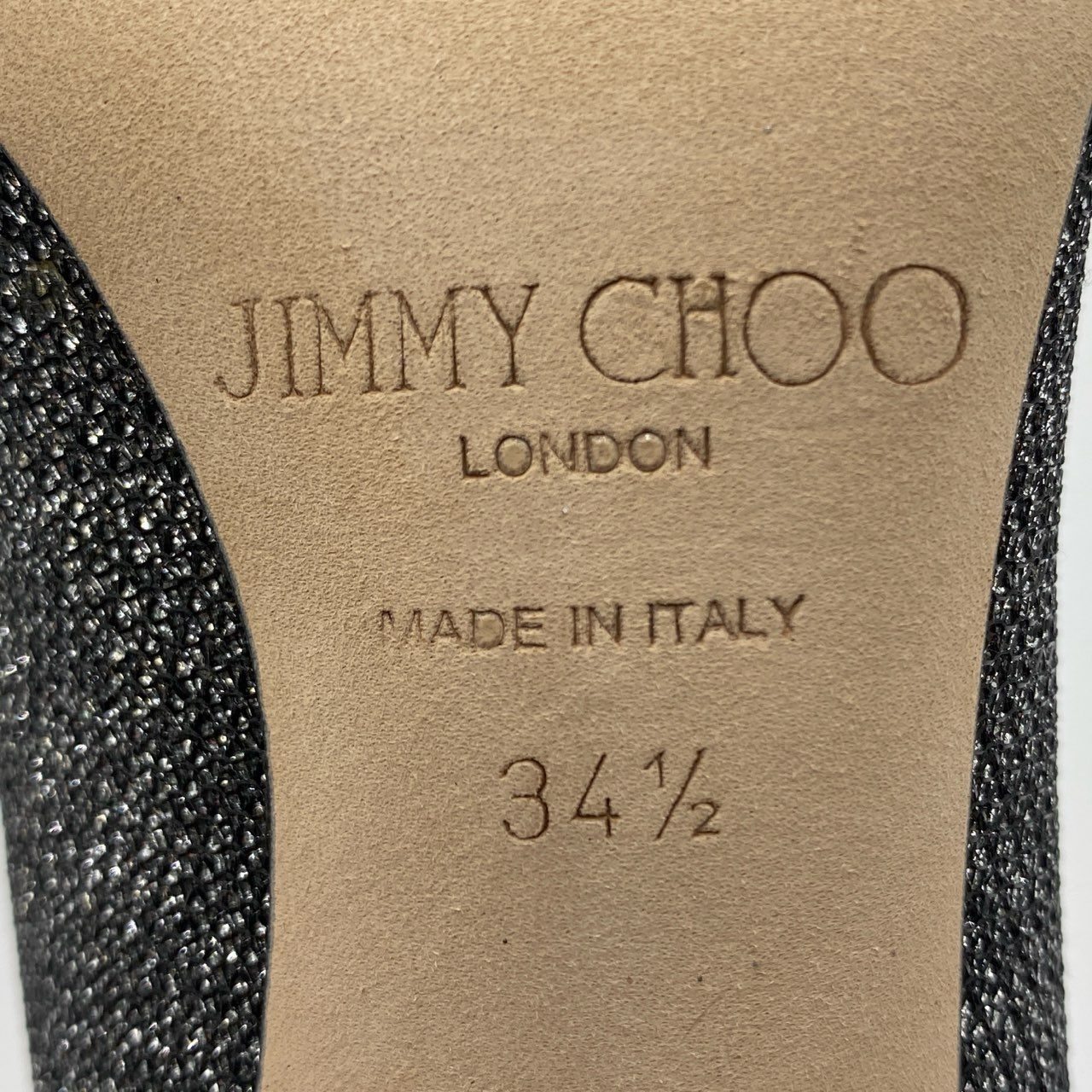 5h29《極美品》定価￥75.900 JIMMY CHOO ジミーチュウ AGNES アニエス グリッター パンプス 34 1/2 シルバー ラメ 結婚式 パーティ セレモニー 箱 保存袋t18r
