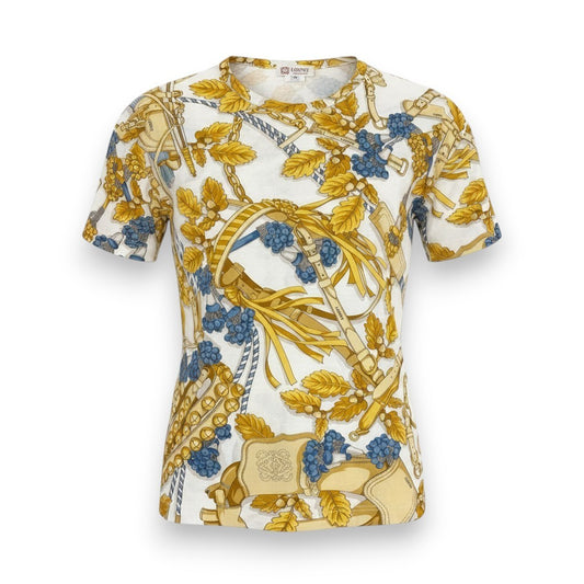 Ie28 LOEWE ロエベ ヴィンテージ スカーフ柄 半袖Tシャツ トップス サイズM ホワイト コットン100％ レディース 女性服u02t