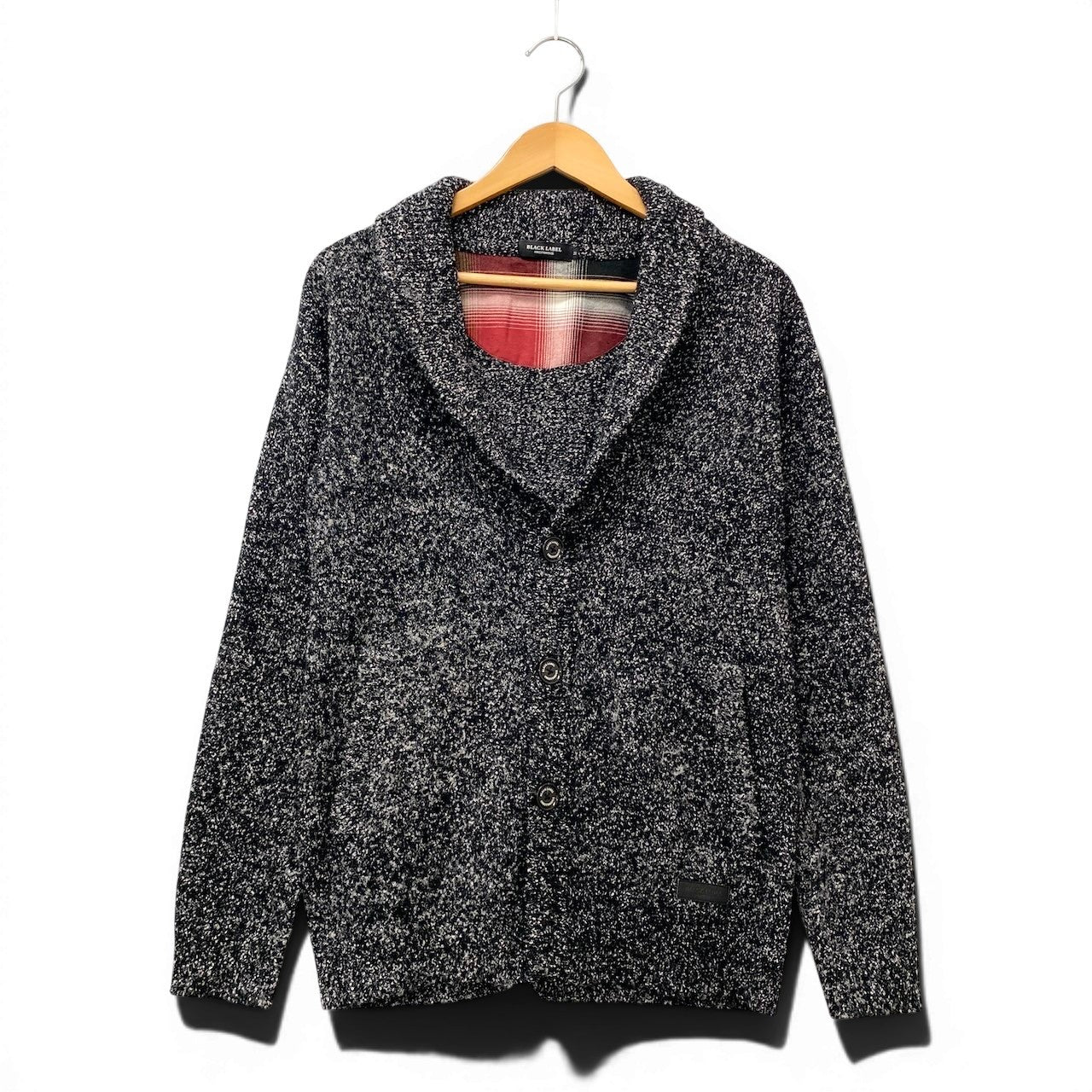 9f17【美品】 BLACK LABEL CRESTBRIDGE ブラックレーベルクレストブリッジ ショールカラー ニットカーディガン ミックスニット サイズＭ ブラック ホワイト メンズ 紳士服u02t