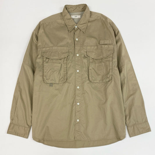 60i29 《美品》 unfil アンフィル コットンツイル フィッシングシャツ マルチポケット ギミック サイズ5 ベージュ コットン メンズu02t