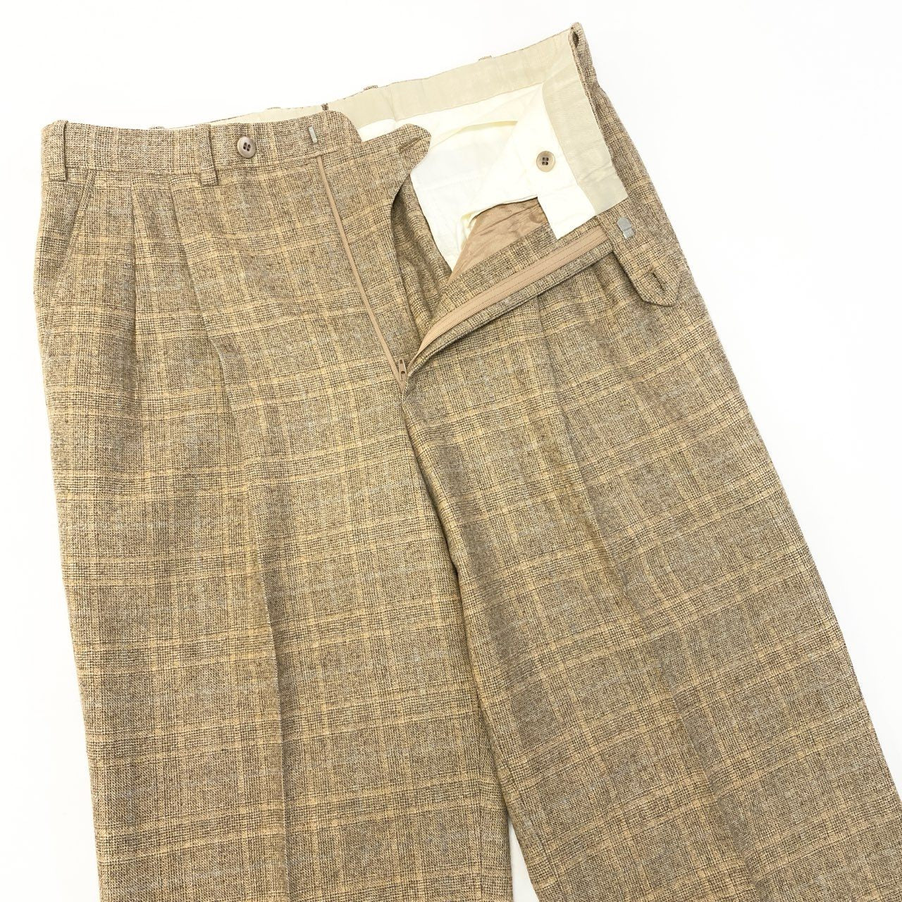 76a28 Vintage Brioni ブリオーニ FLAMINIO スーツセットアップ テーラードジャケット スラックス チェック柄 50サイズ ベージュ ウール100％ メンズ 男性用u02t