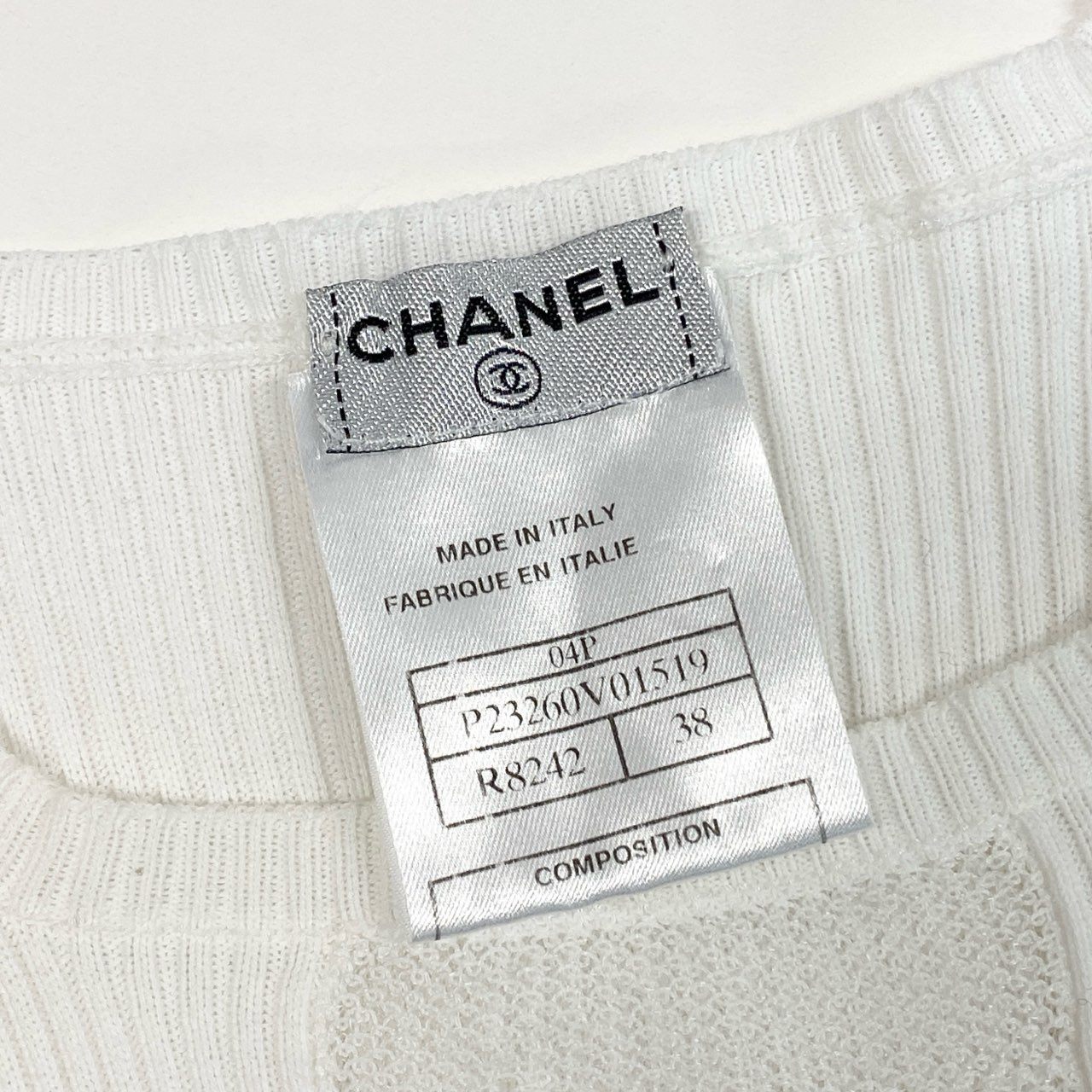Cb19-2 CHANEL シャネル 2004年 P23260 ココマークデザイン サイドメッシュ 半袖ニット カットソー サイズ38 ホワイト レディース トップス 2ta1