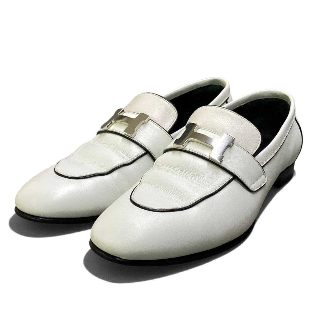 h29《美品》 HERMES エルメス モカシン パリ H金具 ローファー H Buckle Moccasin Paris Loafers size 36.5 ホワイト レザー 箱付t18r
