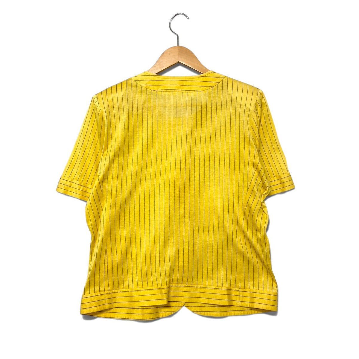 80i10 YVES SAINT LAURENT イヴサンローラン 半袖シャツ シャツジャケット 金ボタン ストライプ柄 サイズM イエロー コットン100％ レディースo07t
