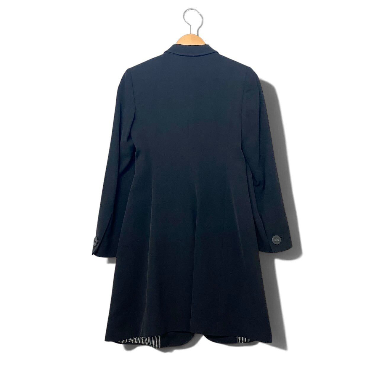35h31 EMPORIO ARMANI エンポリオアルマーニ チェスターコート ロングコート 裏地ストライプ柄 サイズ38 ブラック レディースo07t
