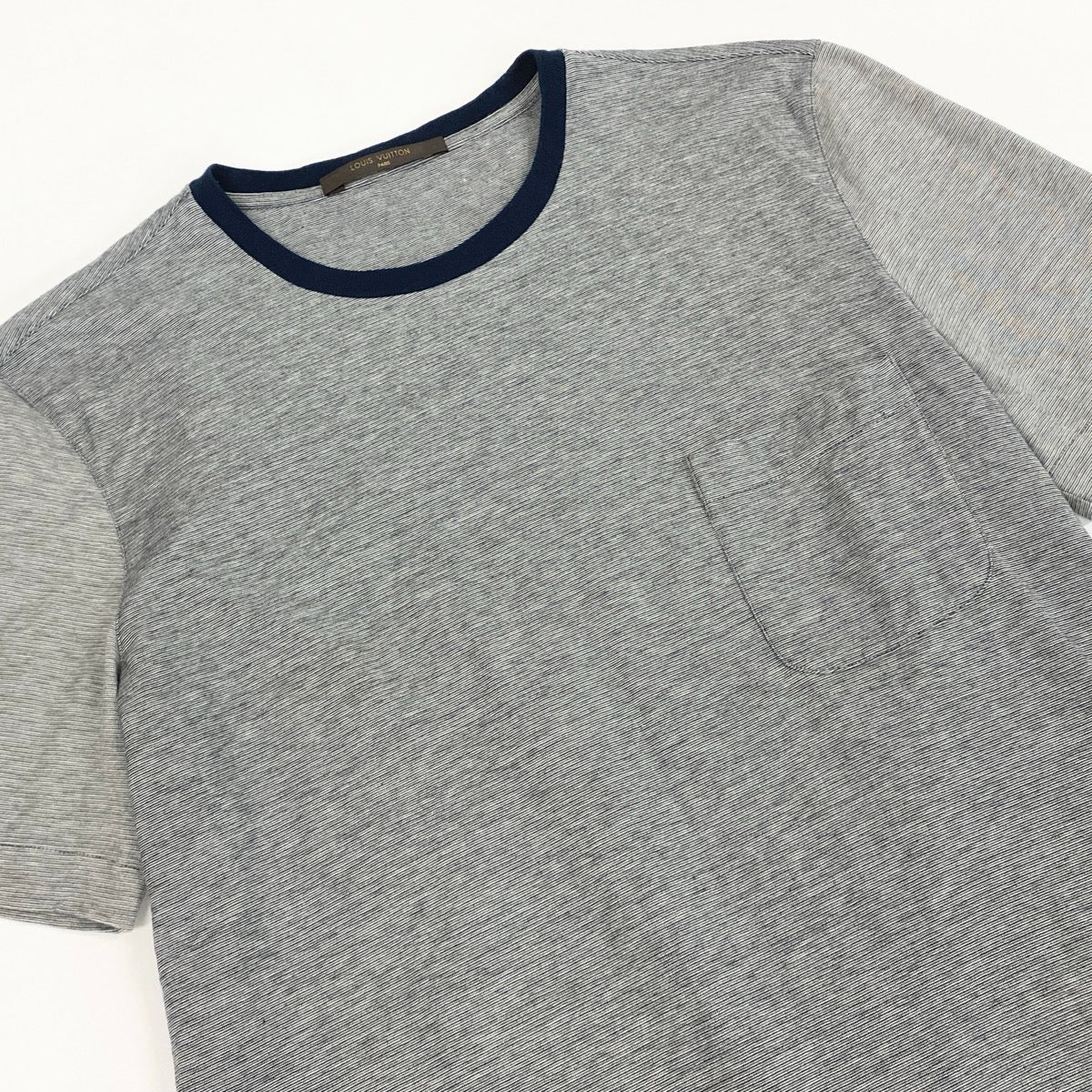 84e29【美品】 LOUIS VUITTON ルイヴィトン クルーネック 半袖Tシャツ 袖切替 バイカラー LVロゴ刺繍 カシミヤ混 サイズS グレー系 メンズ 紳士服u02t