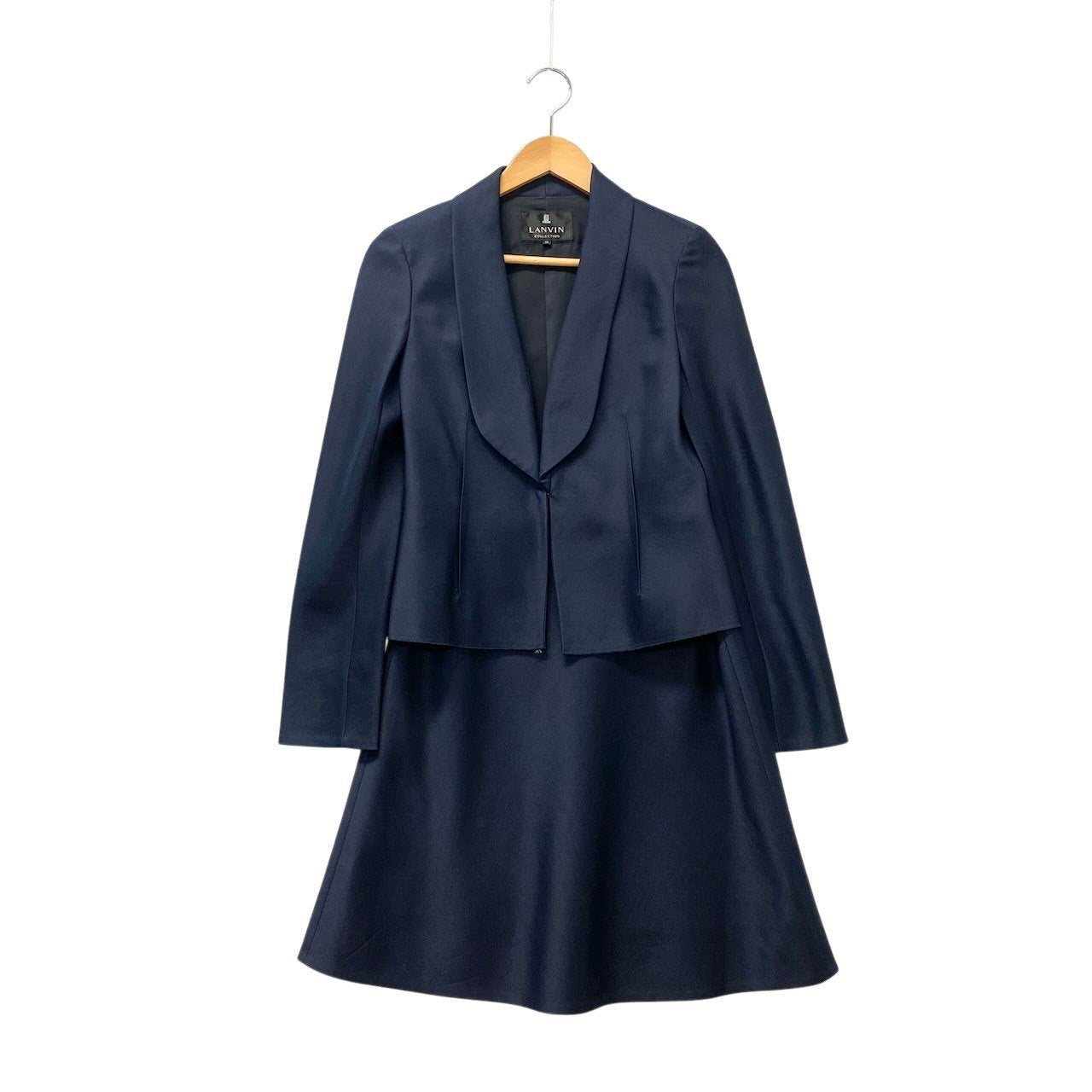 62g7 LANVIN COLLECTION ランバンコレクション セットアップ スカートスーツ フォーマル シルクウール混 サイズ38 ネイビー レディース 女性用o07t