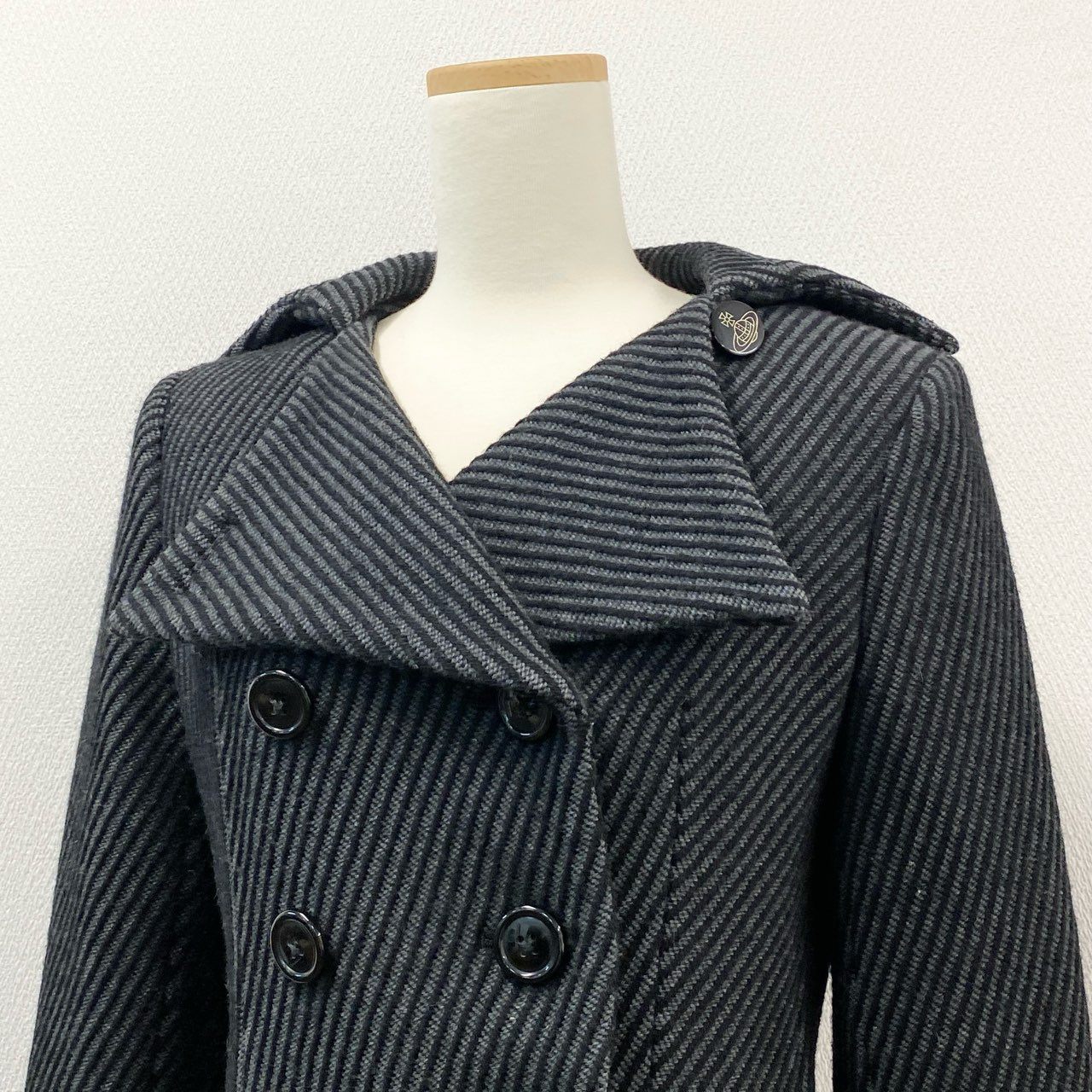 74i8 Vivienne Westwood RED LABEL ヴィヴィアンウエストウッド レッドレーベル 日本製 オーブボタン デザイン ウールコート ピーコート ジャケット 2 グレー ブラック レディースk02i