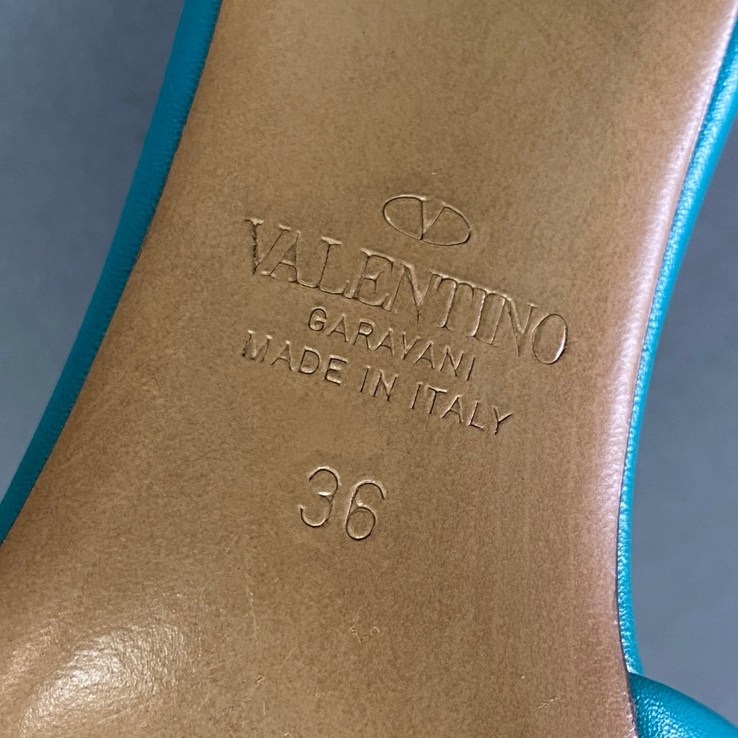 7a22 VALENTINO GARAVANI ヴァレンティノ ガラヴァーニ ワンロックスタッズ レザーサンダル 36 アクアマリン Leather イタリア製 シューズ 夏